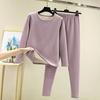 2 Pcs/Set Winter Top Pants Set Thick Plush Round Neck Long Sleeve Elastic Waist Warm Soft Cold-proof Homewear Pajamas Set Thermal Underwear Set