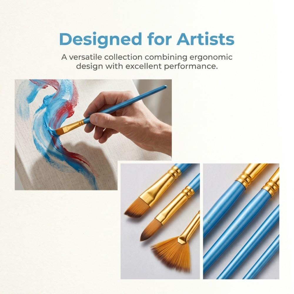12PCS Nylon Bristle Nylon Paint Brush Set Triple Color Rods Line Detail Brushes Fine Line Drawing