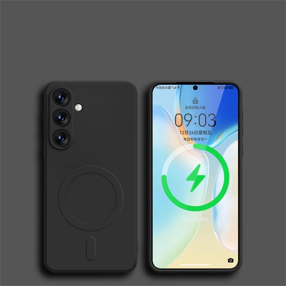 Original Liquid Silicone Magnetic Wireless Charge Case For Samsung Galaxy S24 S23 S22 S21 Ultra Plus FE Magsafe Shockproof Cover