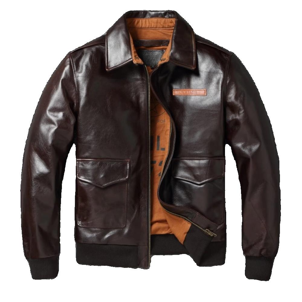 Chinese Size Brown Oil Waxed First Layer Genuine Cowhide A2 Flight Jackets Men Leather Jacket Autumn