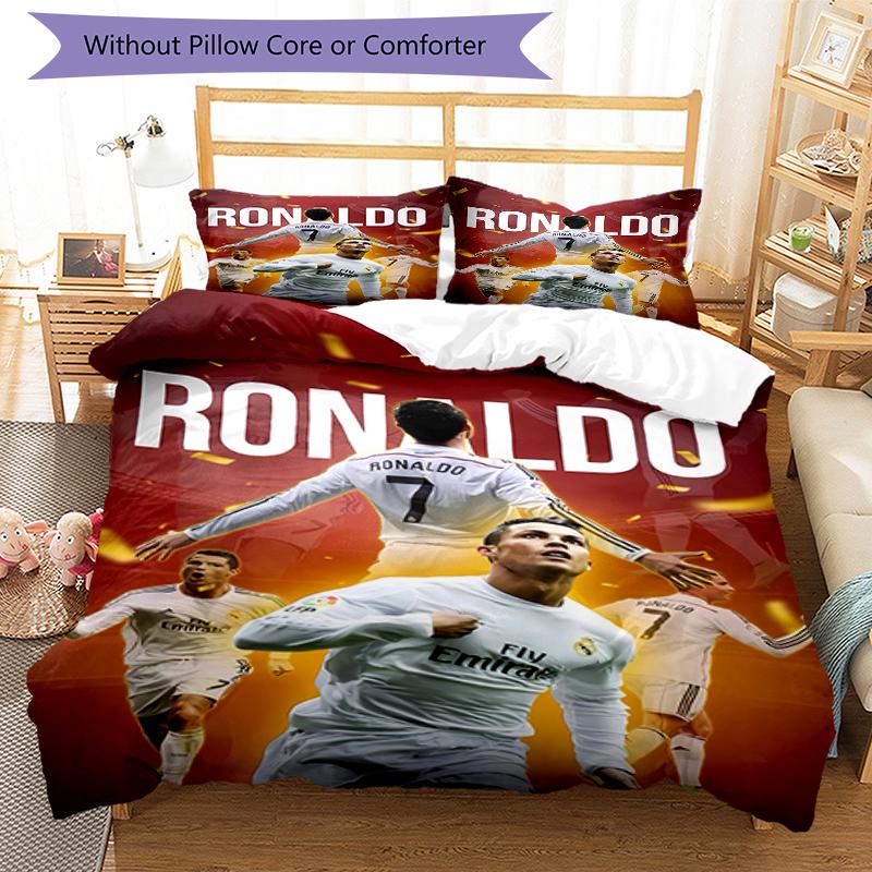 3pcs Soccer 7 (3) Design Cover Set - HD Printed Bedding with 1 Cover and 2 Pillowcases - Perfect for Home and Dorm Decor