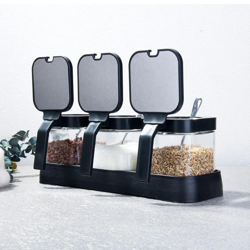 4Pcs Stainless Steel Lids Seasoning Jars with Spoon Salt Shake Bottle Spice Containers Sugar