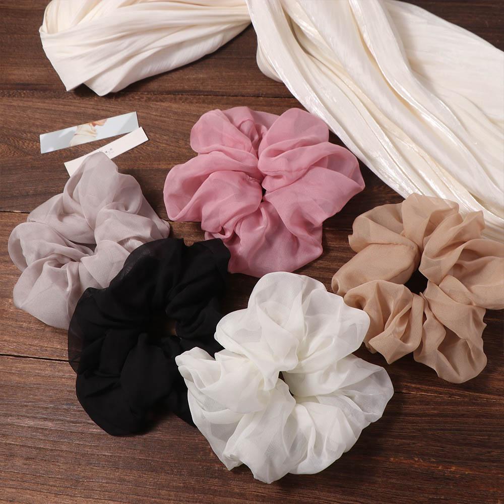 Sweet Women Hair Scrunchies Solid Color Oversized Hair Ropes Luxury Chiffon Scrunchies  Girls