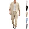 Spring and Summer Men's Linen Button Long Sleeved Shirt and Pants Set, Fashionable, Casual, Breathable, Quick Drying 2-Pic Set