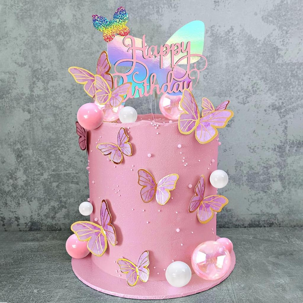 Butterfly Cake Decoration Boho Cake Decorations with Bubble Balls for Wedding Baby Shower Birthday Boho Themed Party Supplies