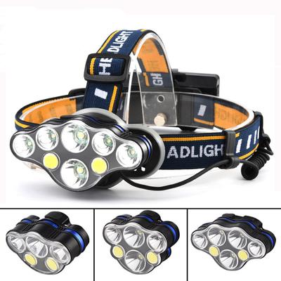 Сильный свет налобный фонарь LED + COB Налобный фонарь T6 Налобный фонарь для улицы Перезаряжаемый прожектор