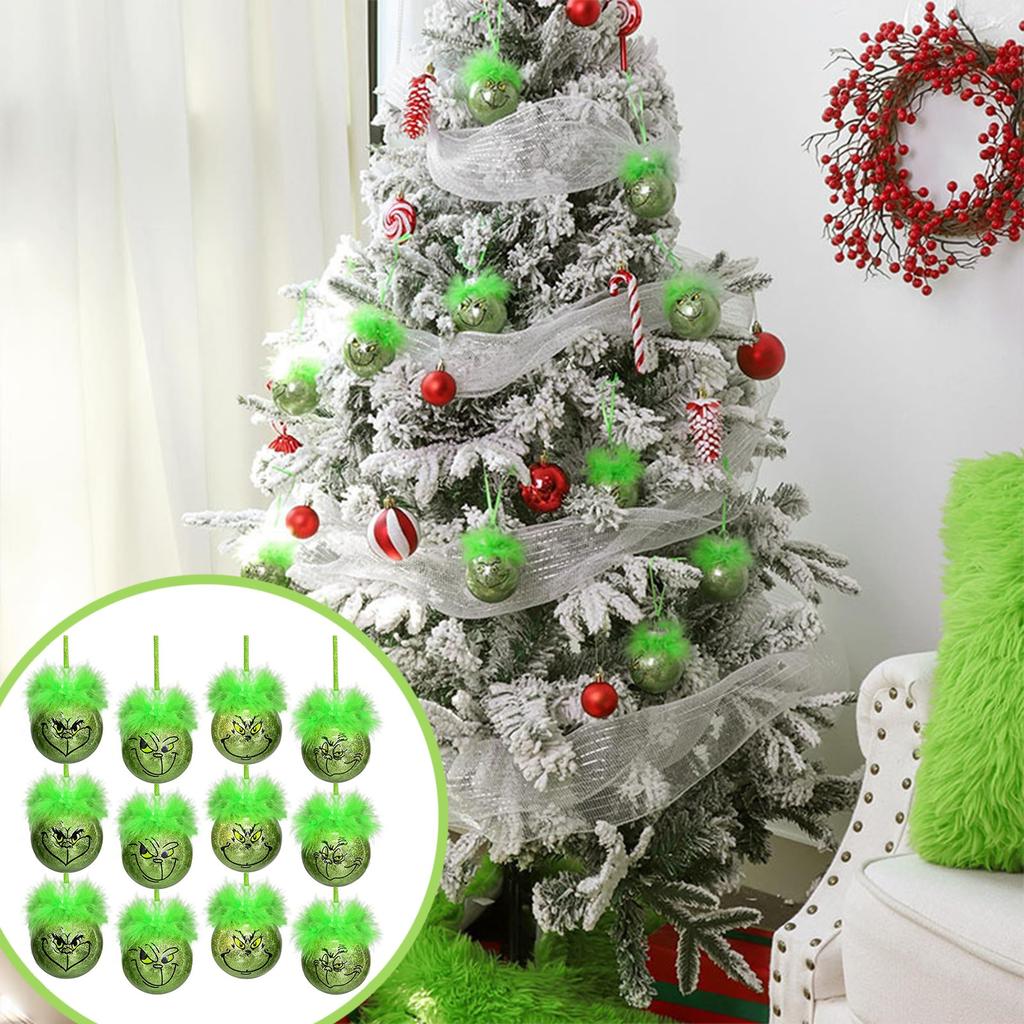 12PCS-Pack Of Christmas Decoration Christmas Tree Ornaments With Green Hair, Cute Decoration Props