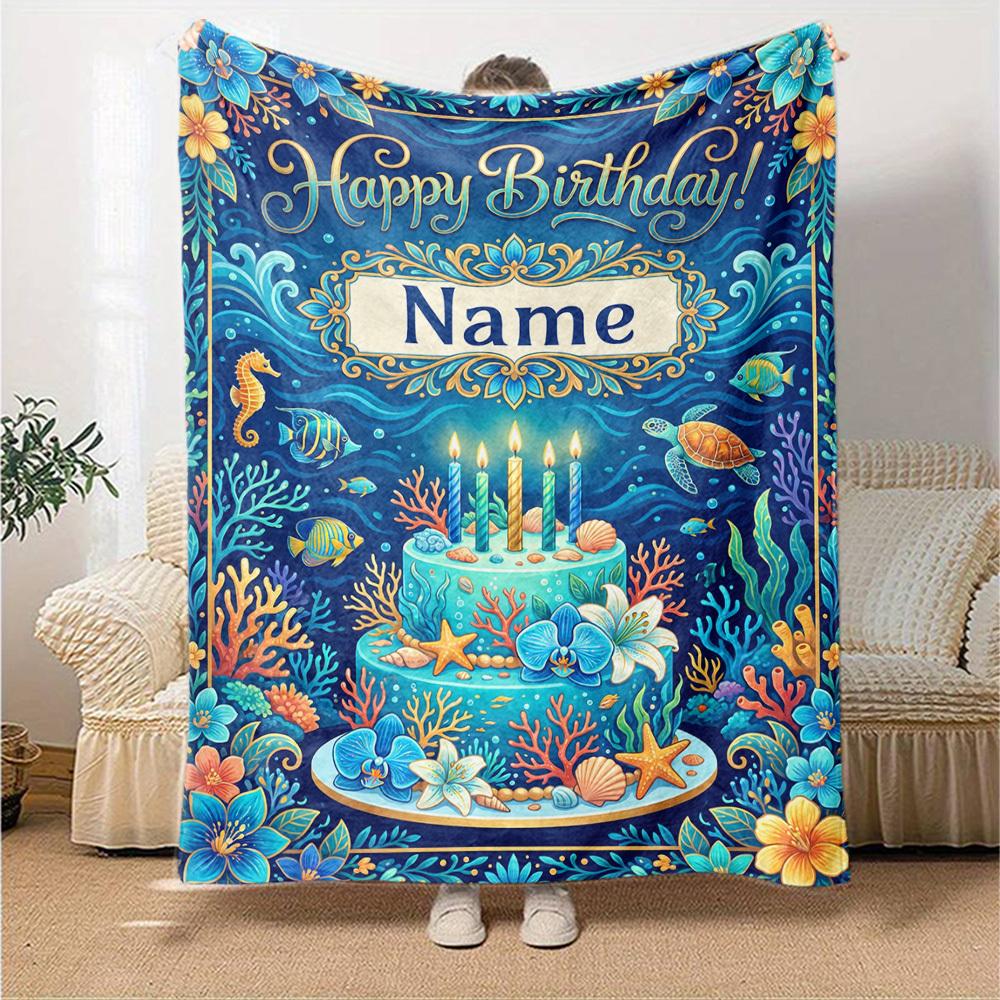 Underwater Birthday Celebration Blanket Customize Your Name Warmthful Decor Perfect For Sofa Couch Office Bed Picnics For All Occasions Stylish Decor
