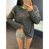 Spring and Autumn Knitted Color blocked Longsleeved T-shirt for Women