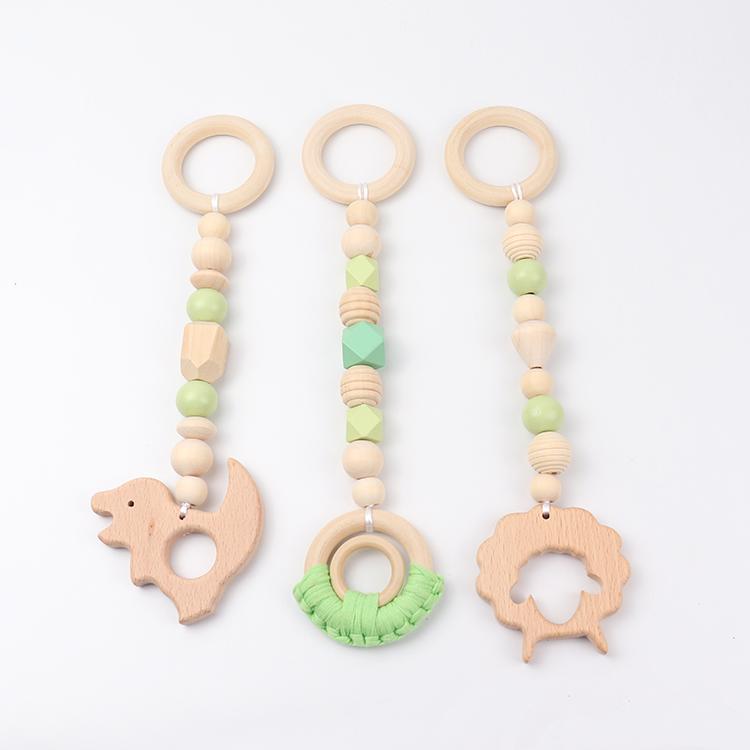 3pcs Baby Play Gym Stroller Rattle Toy Wooden Pram Infant Toys Activity Gym Hanging Grasping Teether Pendant Toy for Baby