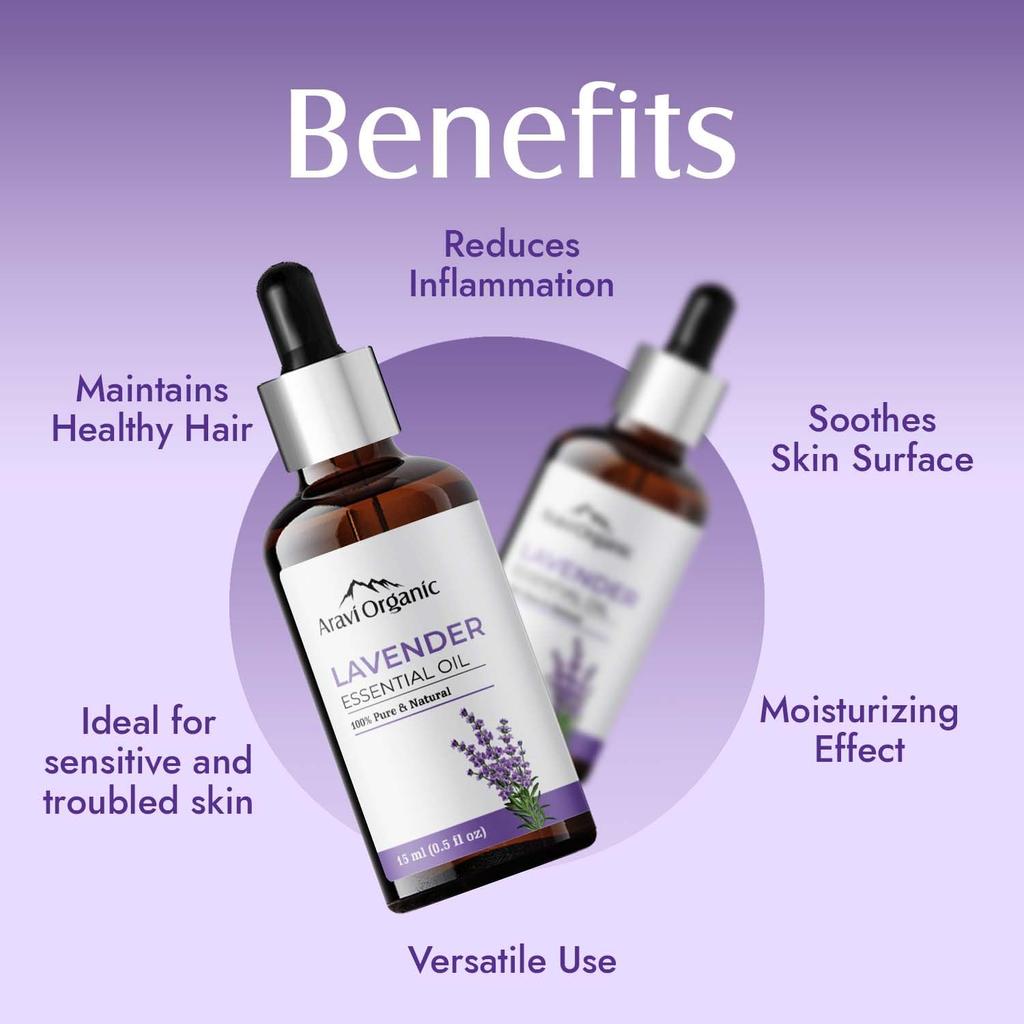 Aravi Organic 100% Pure Lavender And Rosemary Essential Oil For Hair Growth, Hair Fall Control And Skin Care - For Women and Men -15 ml Each