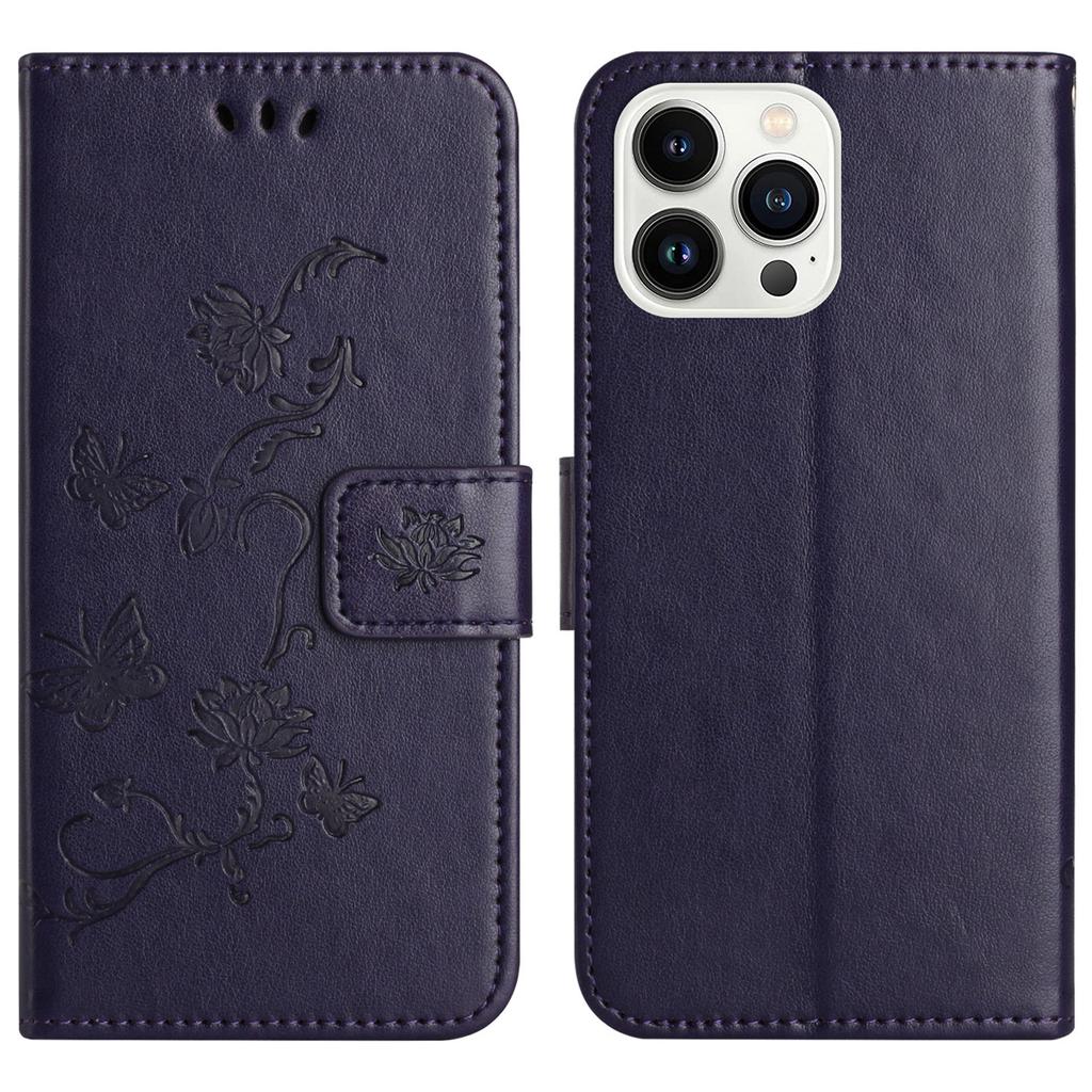 For iPhone 16 Pro Max Case Wallet Stand Butterfly Flower PU Leather Phone Cover