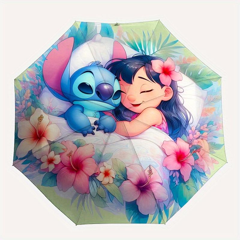Lilo and Stitch Automatic Opening and Closing Umbrella 8 Ribs Windproof Portable Folding Umbrella with Plastic Handle, Suitable for Casual