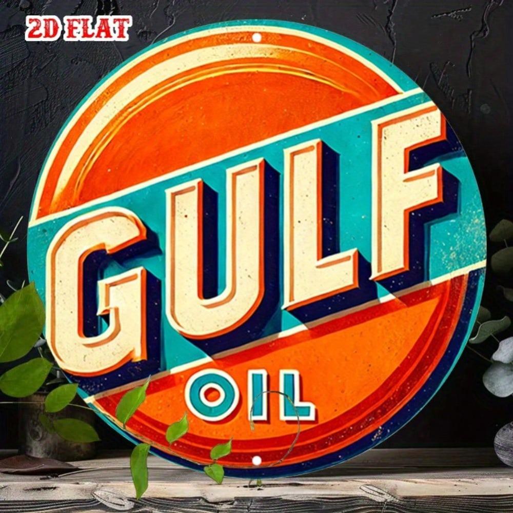Винтажная металлическая жестяная табличка Круглая бренд Gulf Oil Настенное искусство Декор гаража кафе