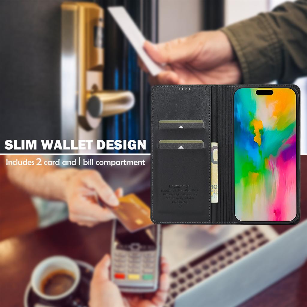 LC.IMEEKE L1 Series for iPhone 17 Case PU Leather Wallet Stand Protective Phone Cover