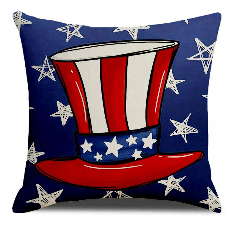 День Независимости Шляпа Свободы Принт Сердца Мягкая Квадратная Наволочка Смесь Льна Чехол для Подушки Наволочка Гостиная Домашний Декор