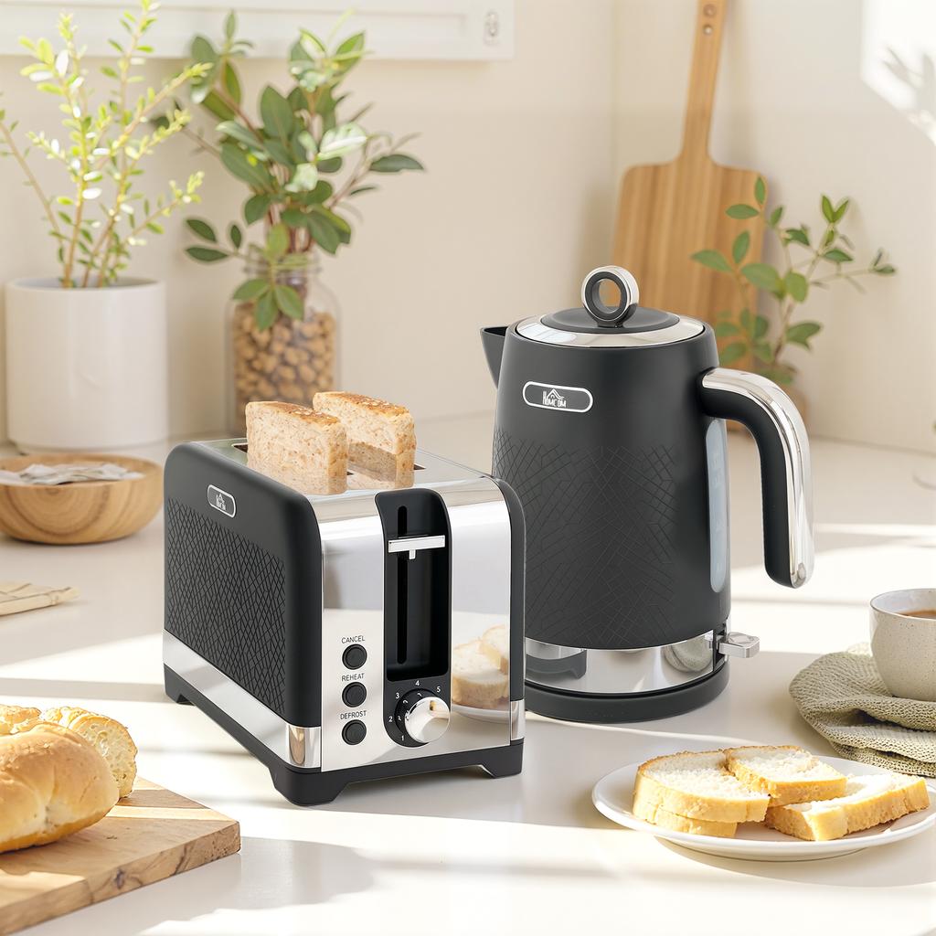 Kettle and Toaster Set, 1.7 L 2200 W Rapid-Boil Kettle with Thermostat, 2-Slice Toaster, Grey