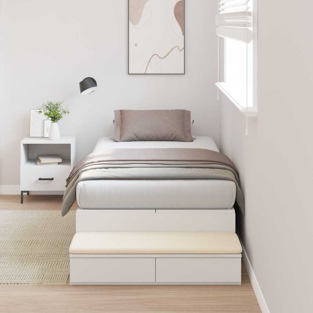 Storage Bed Frame in White 90 cm Particleboard