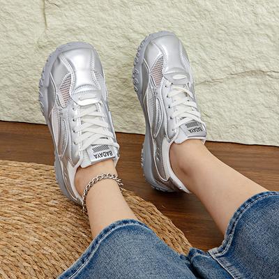 Летние Новые Женские Универсальные Кроссовки-сетка с Круглым Носком и Скрытой Платформой