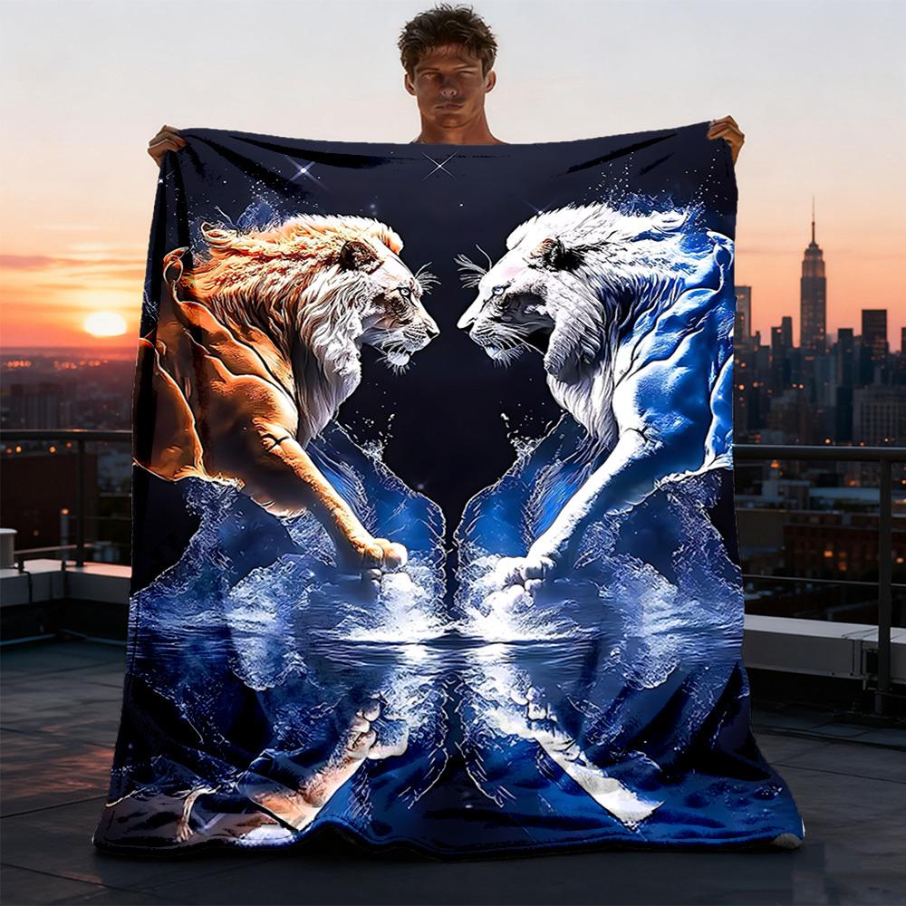 1pc Lion Artwork Print Outdoor Blanket, Lightweight Polyester,
