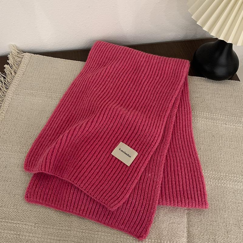 Зимний теплый шарф для женщин, модный вязаный шерстяной платок, женский платок, накидка на шею, чистый цвет
