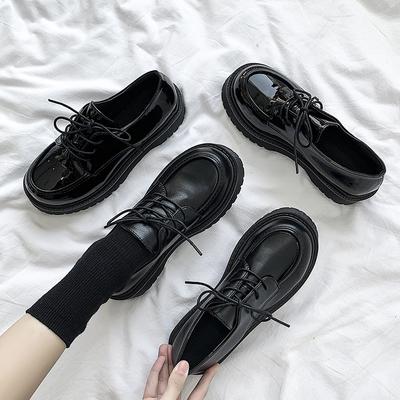 Черные маленькие кожаные туфли, женские туфли в британском стиле, весенне-летние, новые туфли в стиле ретро на толстой подошве Lok Fu Big Head Jk