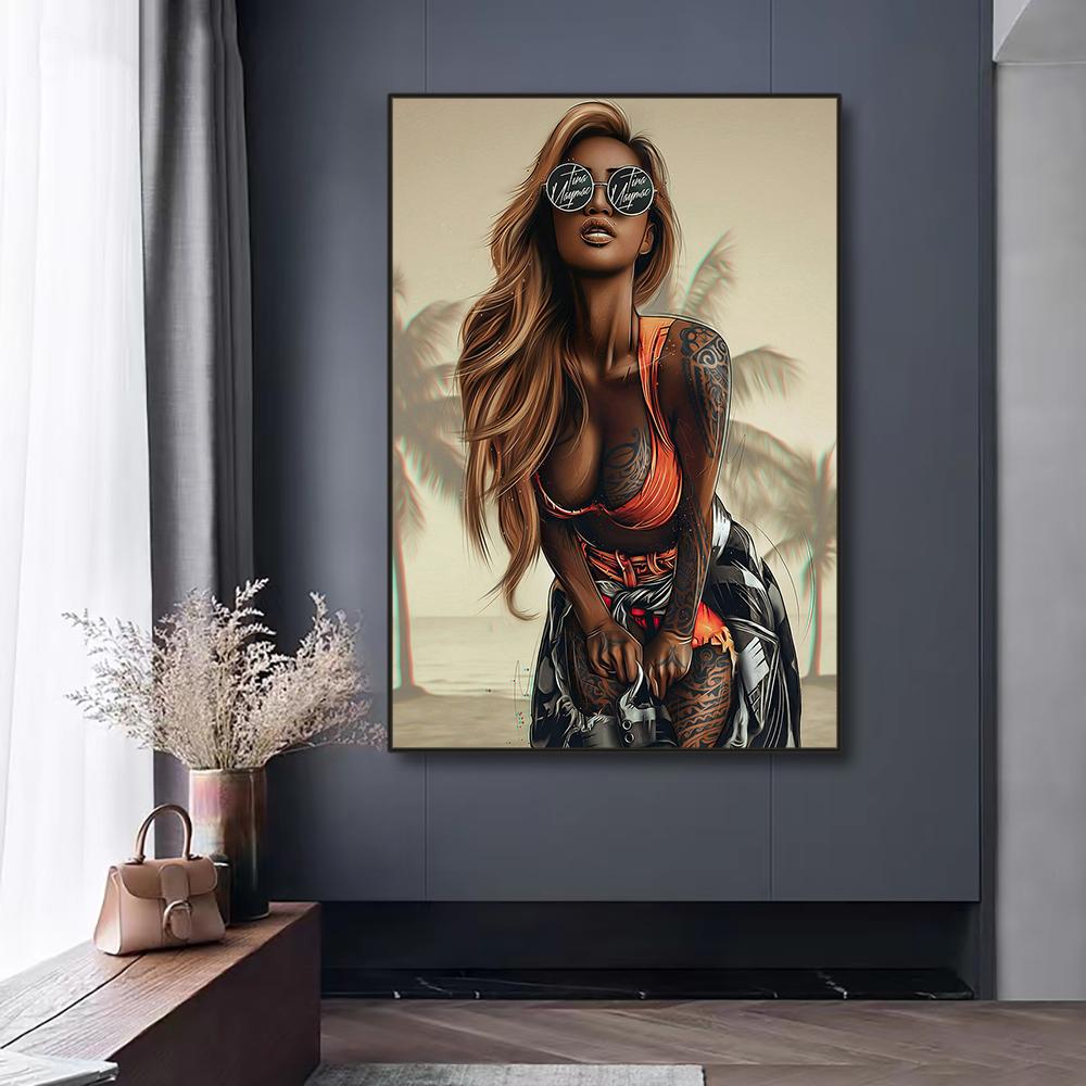 Тропическое сексуальное бикини для женщин печатает плакаты фотографии модная татуировка девушка настенная живопись на холсте для современной гостиной домашний декор