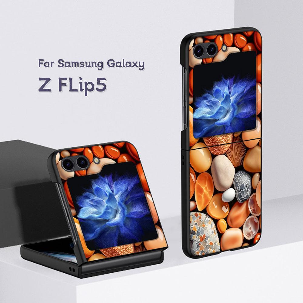 Beautiful Stone Case for Samsung Galaxy Z Flip5 Black PC Phone Cover Z Flip 5 5G Hard Luxury Coque Zflip5 Funda Capa