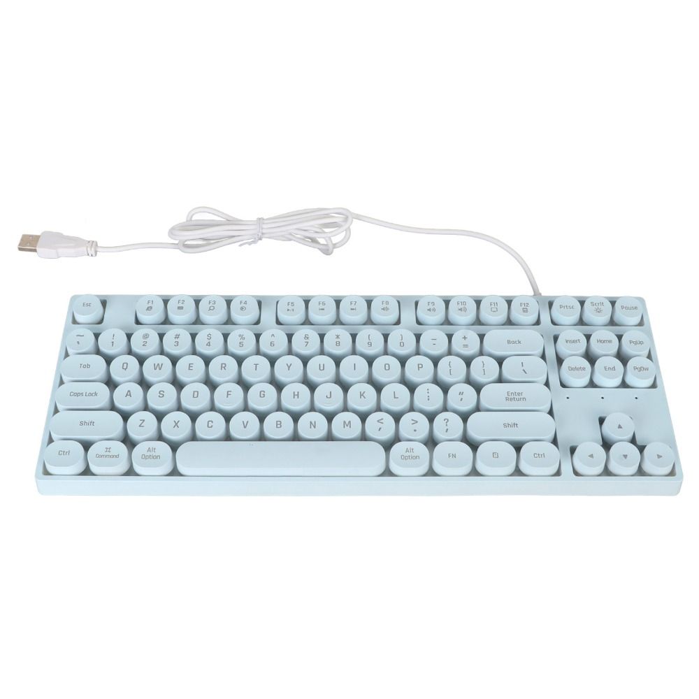 87 Keys USB Wired Keyboard Round Keycaps Typewriter Keyboard Durable Mechanical Keyboard Laptop
