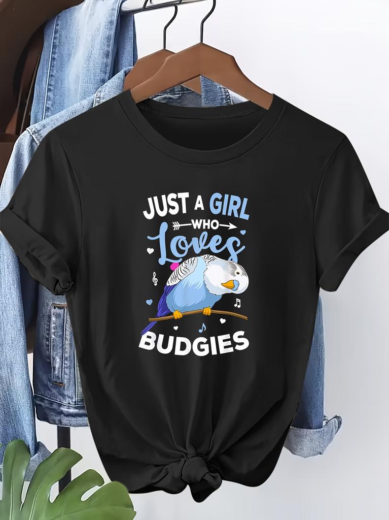 Womens Tshirt Just A Girl Who Loves Budgets Printed Round Neck Warm Healing Casual Trend Daily Easy Versatile Womens Top