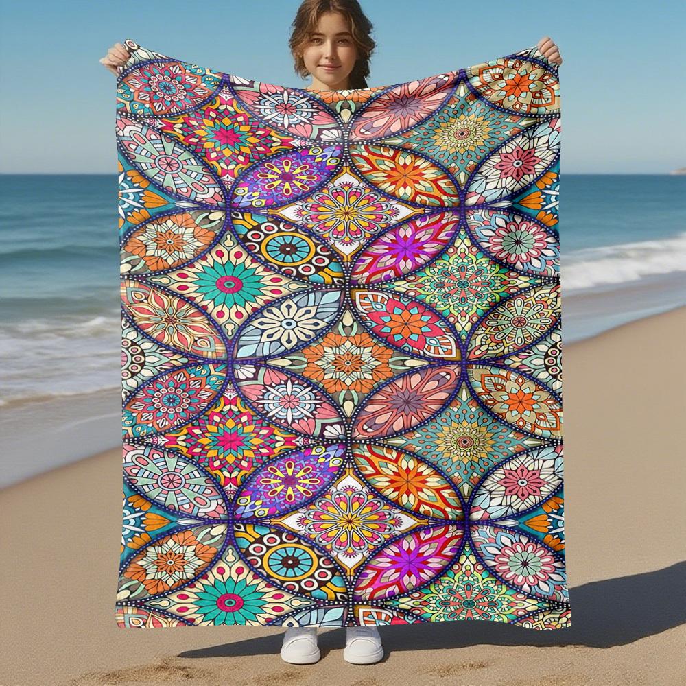 1PC Mandala PatternsOutdoor Flannel Blanket - Soft Plush Decor for Picnics, camping, Bedroom, Playroom, Office, or Lunch Break 1344A