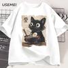 Funny Cat Ramen T-shirt Graphic Tee Japanese Kawaii Anime Cat Graphic T Shirts Men Women Casual Short Sleeve Cotton Tee Shirt