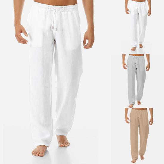 Yoga Pants Drawstring Mid Rise Men Solid Color Wide Leg Trousers Slacks for Sports