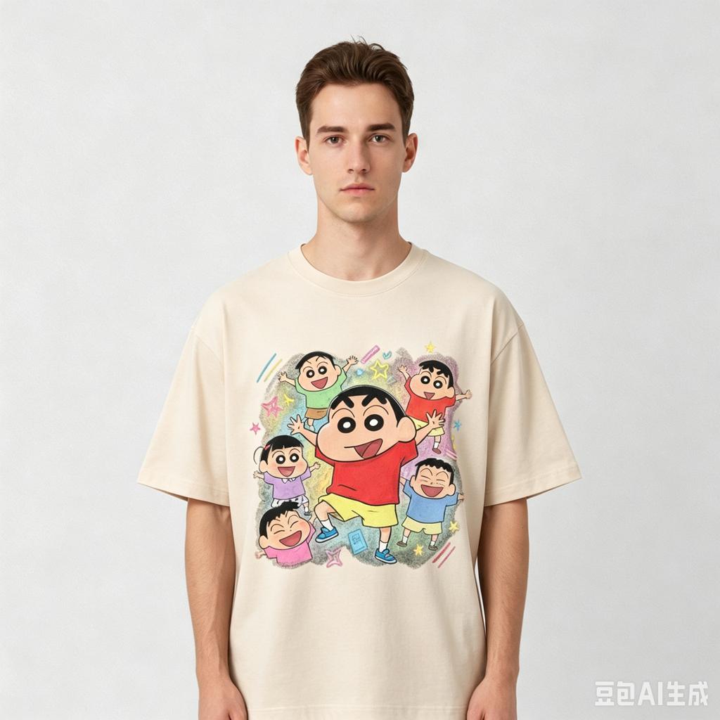 Crayon Shin Chan Friends Group Print TShirt Polyester Blend Oversized Unisex Short Sleeve Tee Harajuku Streetwear Casual Loose Tops