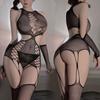 Женский комплект из двух предметов, ажурное боди, боди, нижнее белье с длинными рукавами, длинные перчатки, сетчатая одежда