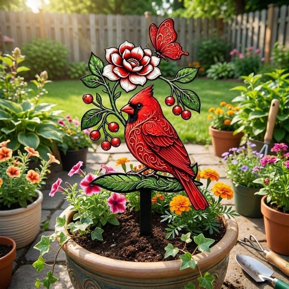 Decorative Floral Bird Garden Stake Acrylic Yard Lawn Ornament Outdoor Lawn Use