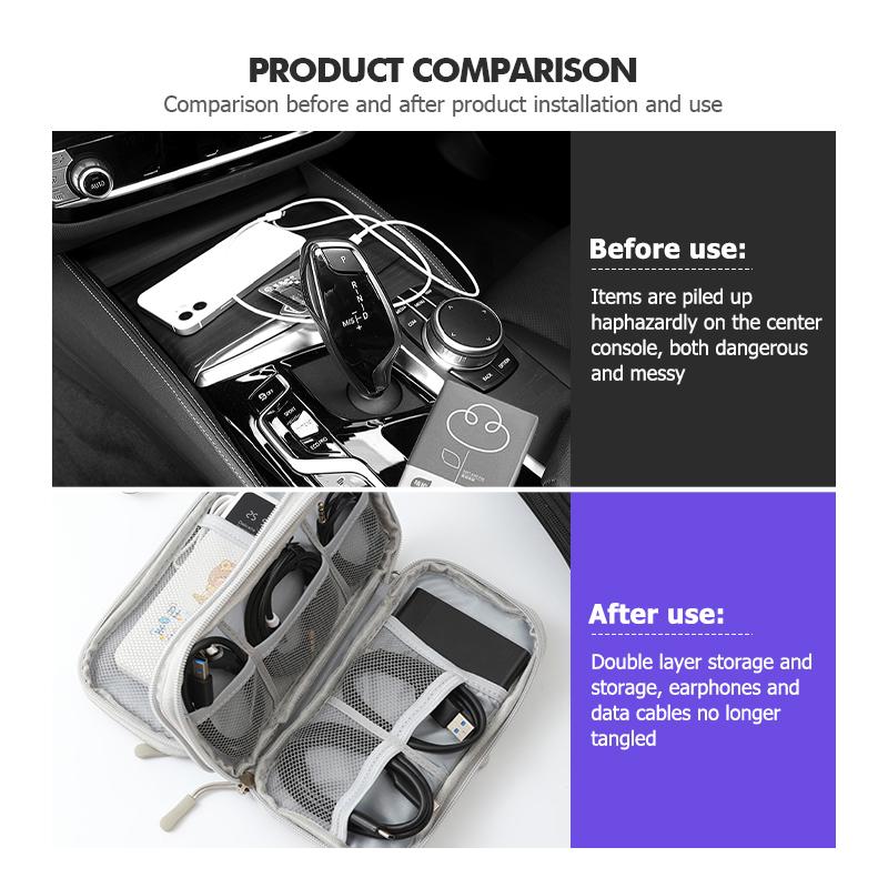 Car Storage Bag Earphone USB Data Cable Travel Organizer For KIA Sportage 2016 2017 2018 Sephia Stonic Carens ED7