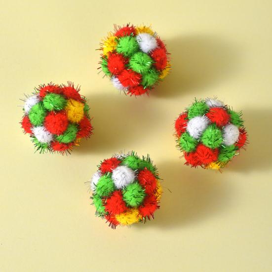 Рождественские кошачьи игрушки Шарики Блестящие помпоны со звуковыми частицами 4,5 см Шуршащие и звенящие игрушки для котят Интерактивные плюшевые шарики для погони и охоты