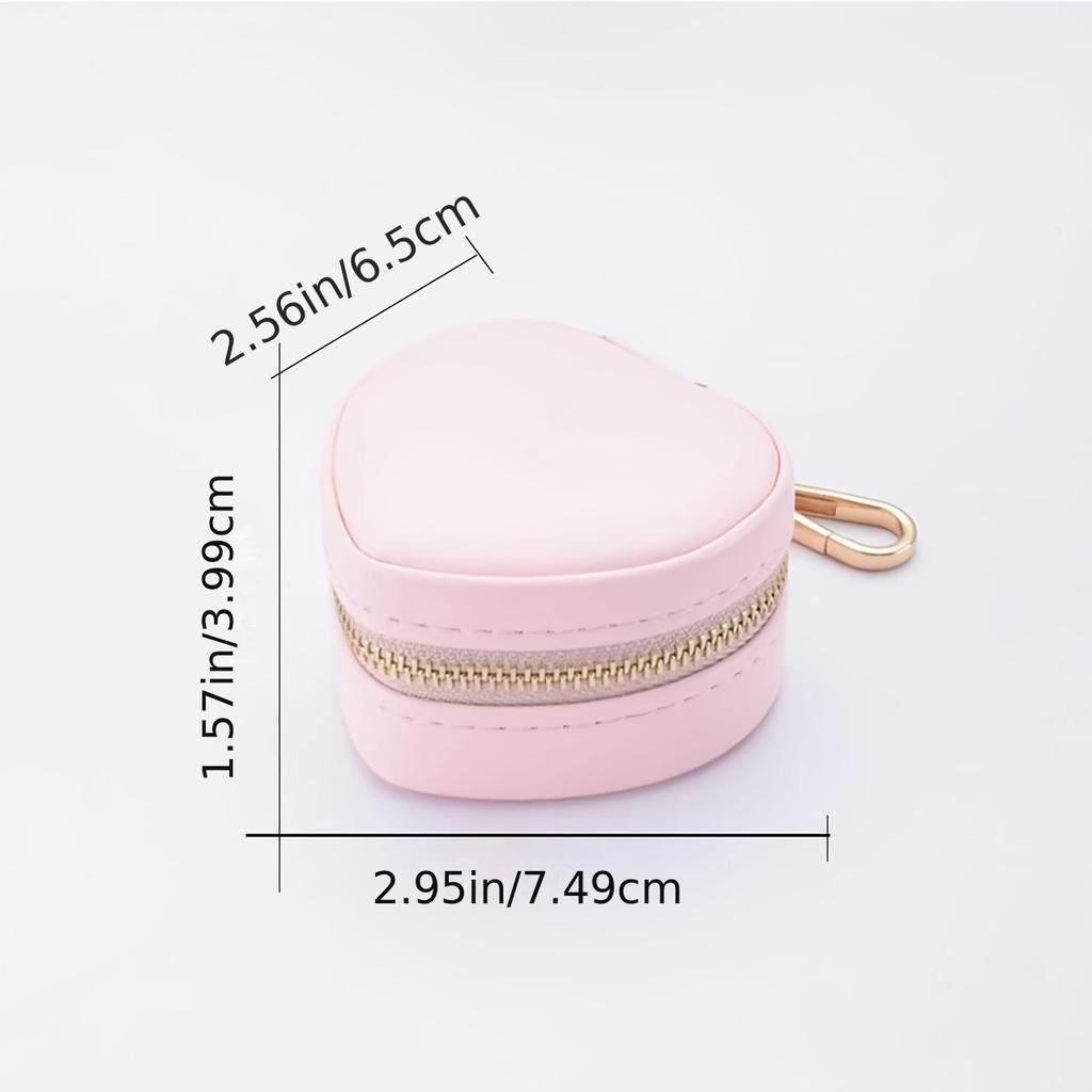 1pc Mini Jewelry Box, Heart-Shaped Jewelry Organizer with Keychain, Zipper Closure, Portable Jewelry Box, Jewelry Boxes