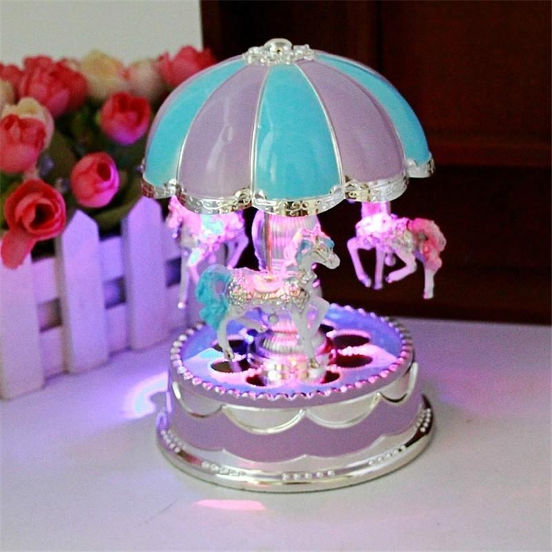 Girl LED Horse Carousel Music Box Toy Clockwork Musical Christmas Gift