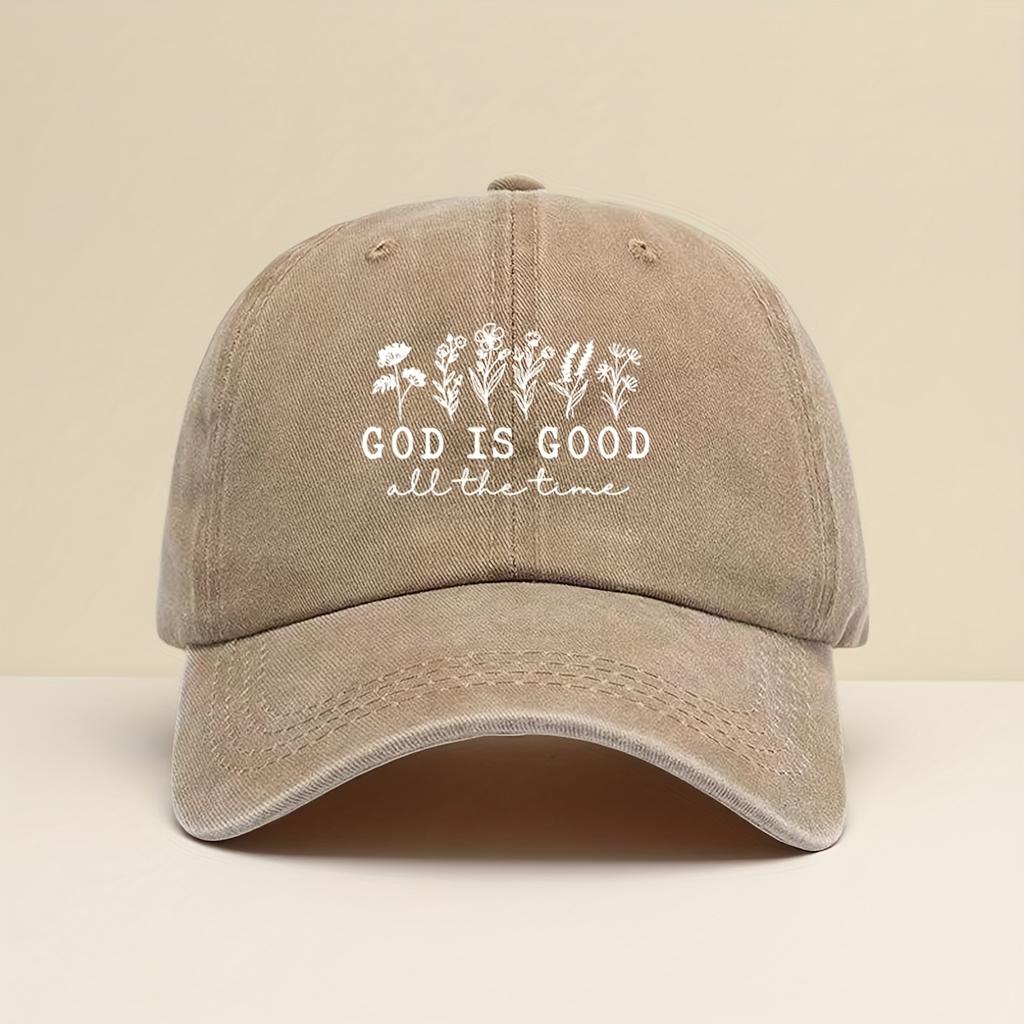 1 шт. Женская Цветочная Бейсболка Snapback с Принтом 'God Is Good', Регулируемая, Легкая, Дышащая, Винтажный Стиранный Козырек