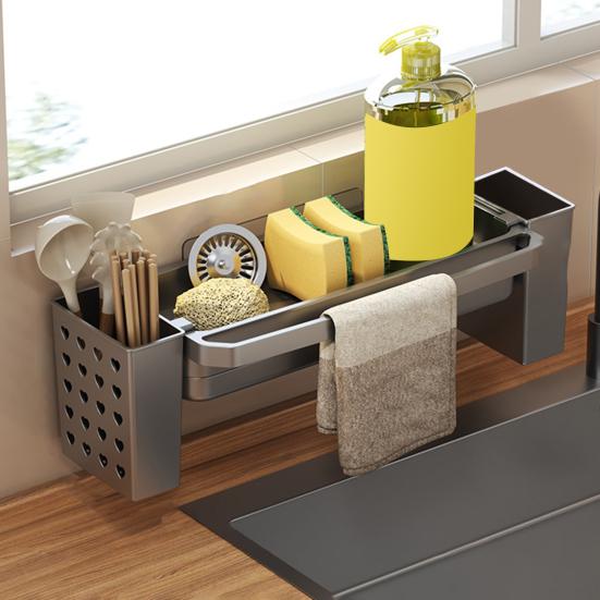 Сливная полка для раковины с подвесным стержнем, держателем для палочек для еды, устойчивая к ржавчине, простая установка, кухонная столешница