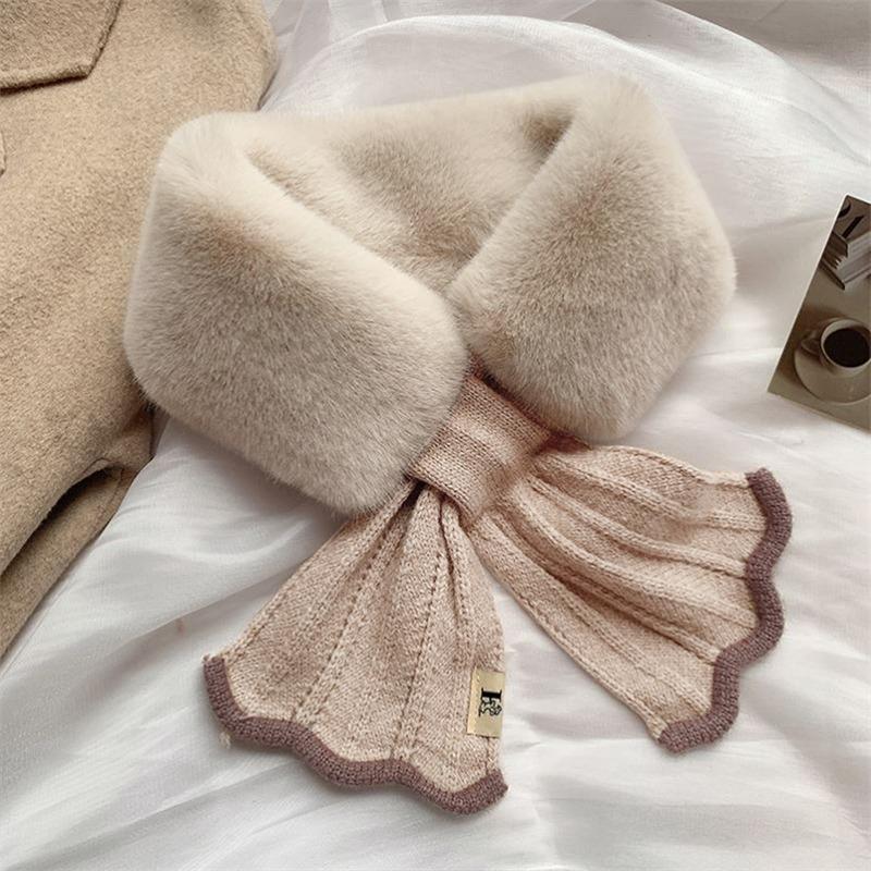 Winter Plush Scarf Woman Thick Fish Tail Wool Knit Cross Fur Collar Outdoor Cycling Neck Protect Cervical Spine Warm Scarve