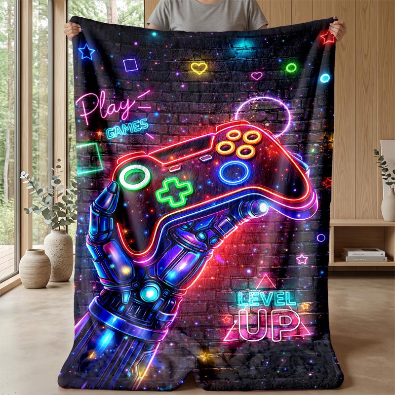 Neon Game Controller with Robot Hand Theme blanket Lightweight Warm Flannel Blanket Decorative Throw Blanket for Home Decoration