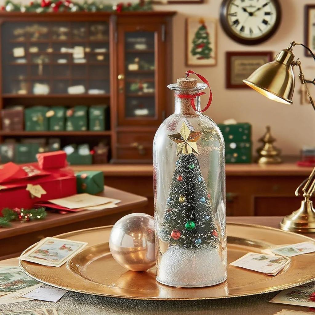 Recordable Christmas Tree Message in A Bottle W/ Playback Cork Christmas Tree Voice Message Bottle Ornament for Home Xmas Gift