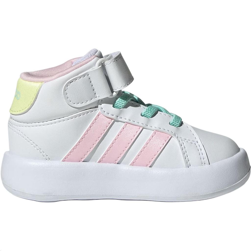 Adidas GRAND COURT Synthetic Leather Abrasion Resistant Mid top Toddler Shoes White Pink Yellow Infant And Toddler Baby JR2580