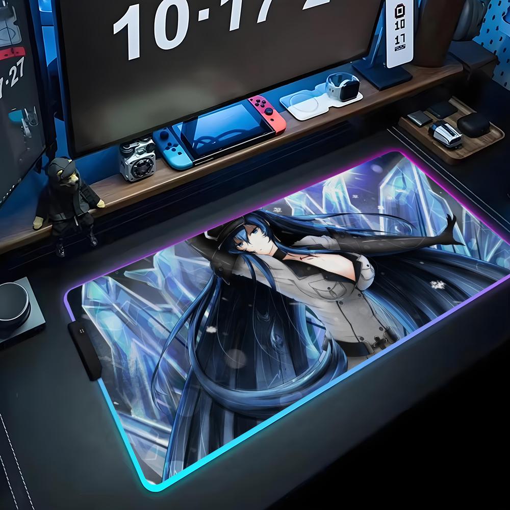 Esdeath Коврик для мыши RGB Игровой коврик для мыши Большой светодиодный коврик Настольный коврик для ПК Светящийся коврик для мыши Большие коврики для клавиатуры Настольный ковер с подсветкой