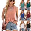 Spring and Summer New Solid Color Round Neck Loose Vest Pleated Women's T-shirt