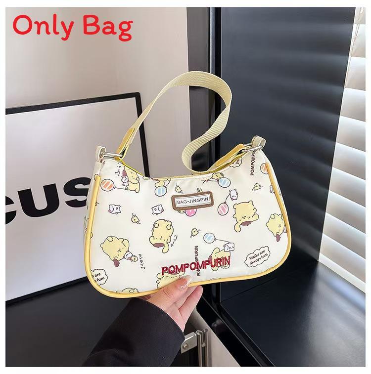 Hello Kitty Cartoon Print Nylon Shoulder Bag With Zipper For Daily Use