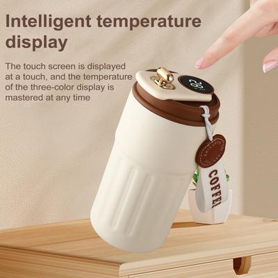 Термокружка Yousheng Coffee с дисплеем температуры, 450 мл, герметичная крышка, нержавеющая сталь, многоразовая кофейная чашка, горячая и холодная, вакуумная кружка для любителей кофе